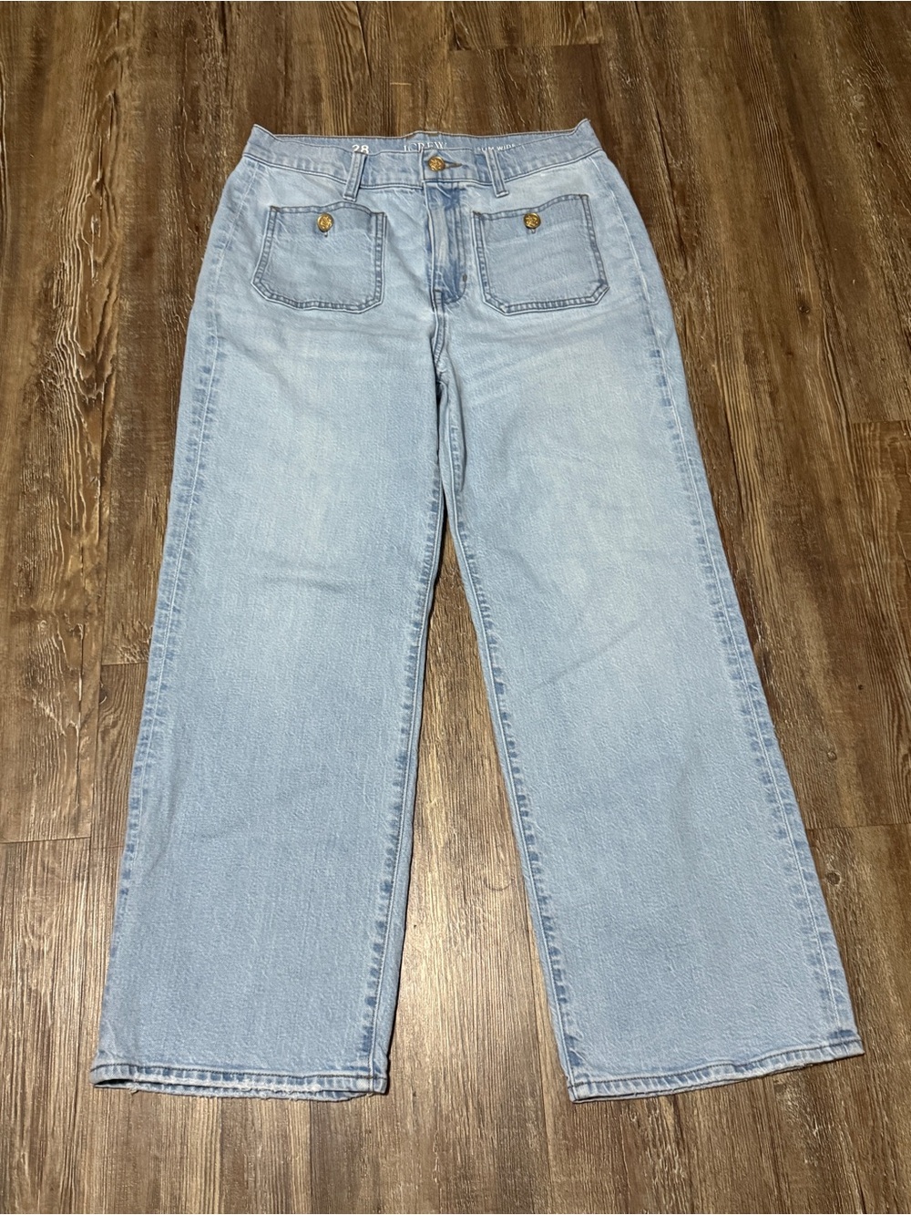 J. Crew Slim Wide Leg Jeans Women's 28 Patch Pocket High Rise Light Wash Denim